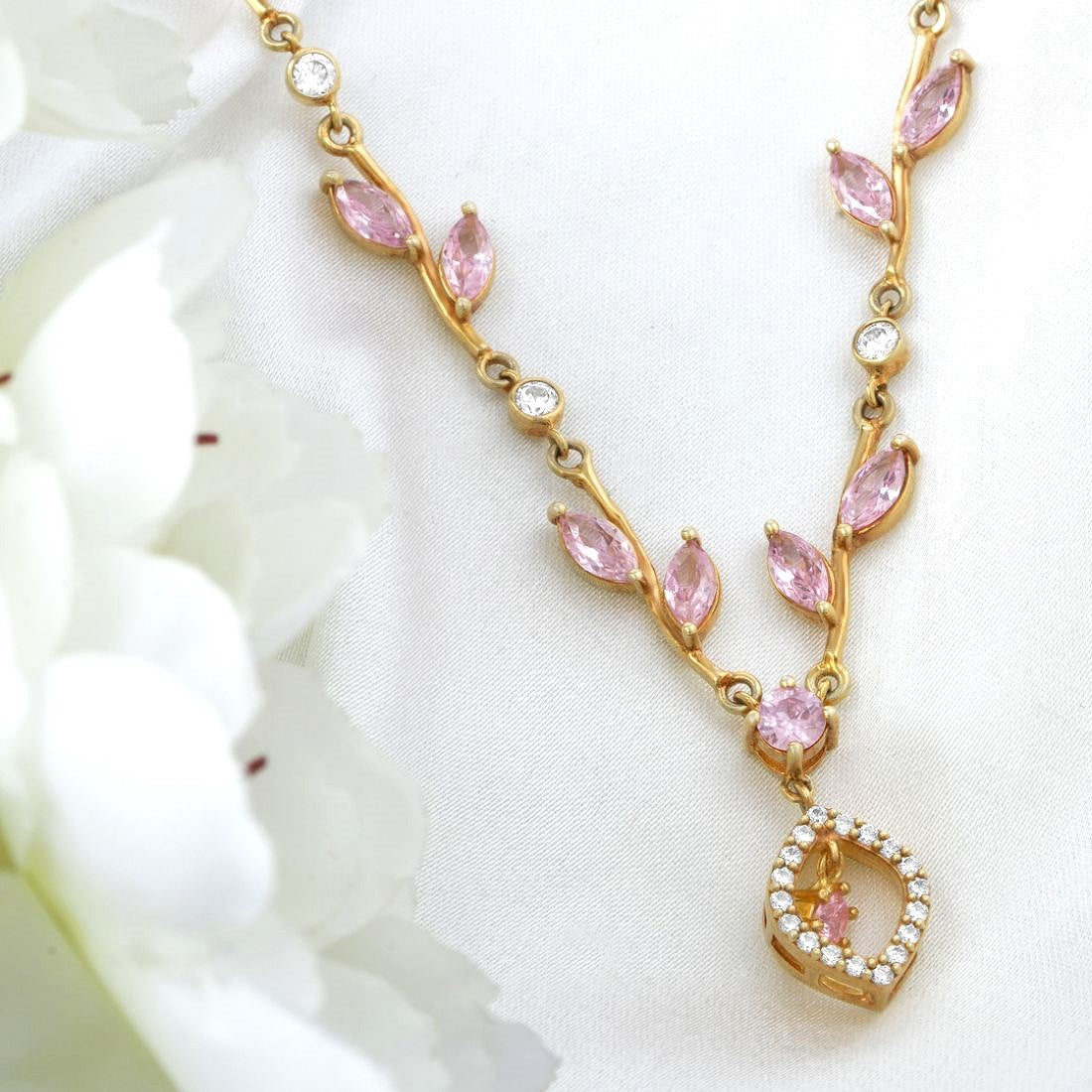 Pink Blossom Gold Plated 925 Sterling Silver Necklace