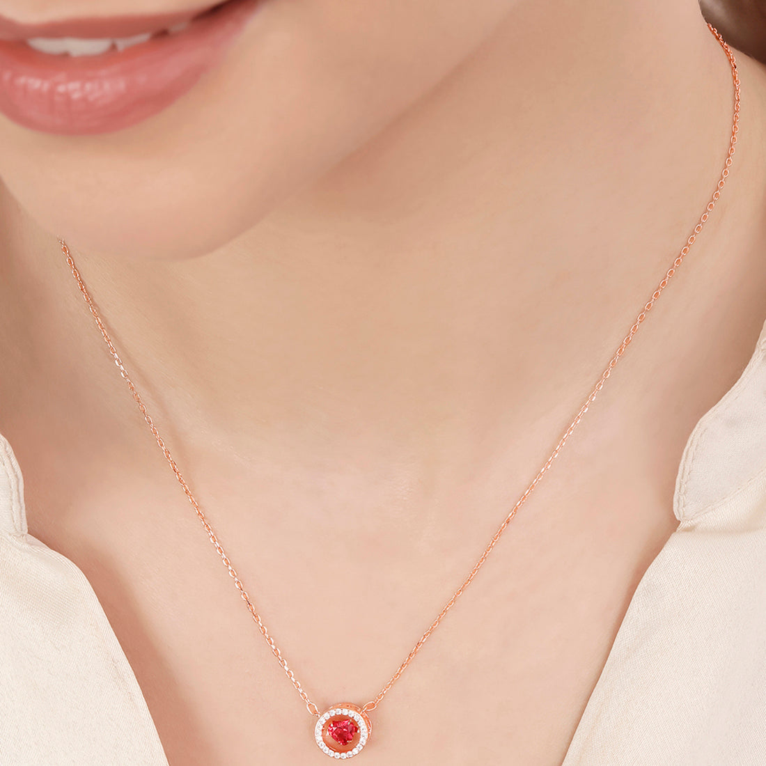 Red Heart Rose Gold Plated 925 Sterling Silver Necklace