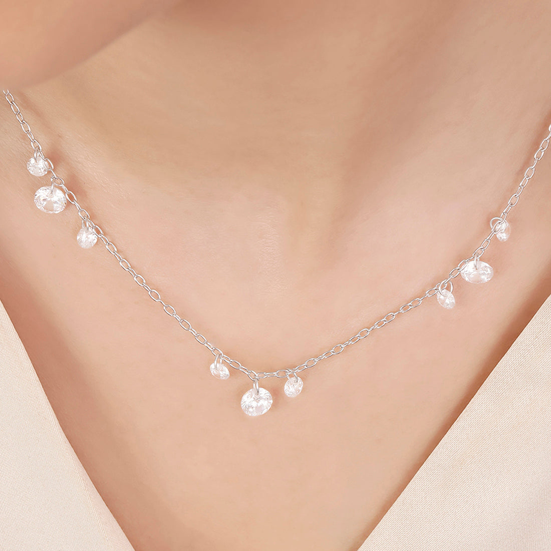 925 Sterling Silver Necklace with Crystal Charms