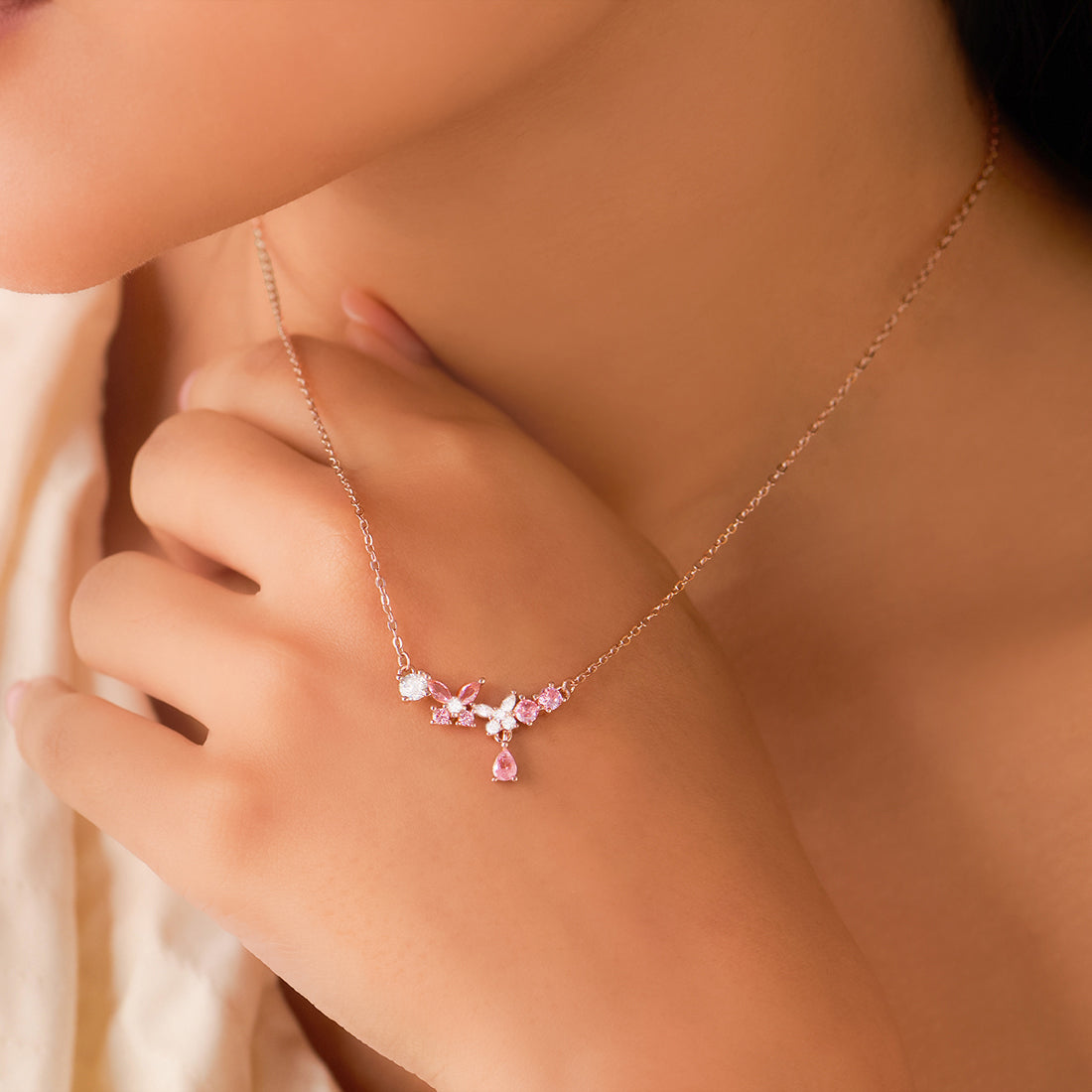 Springtime Bloom Silver Rose Gold Plated Necklace