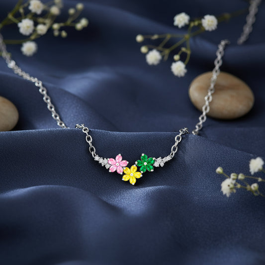 Rainbow Garden Silver Rhodium Plated Necklace