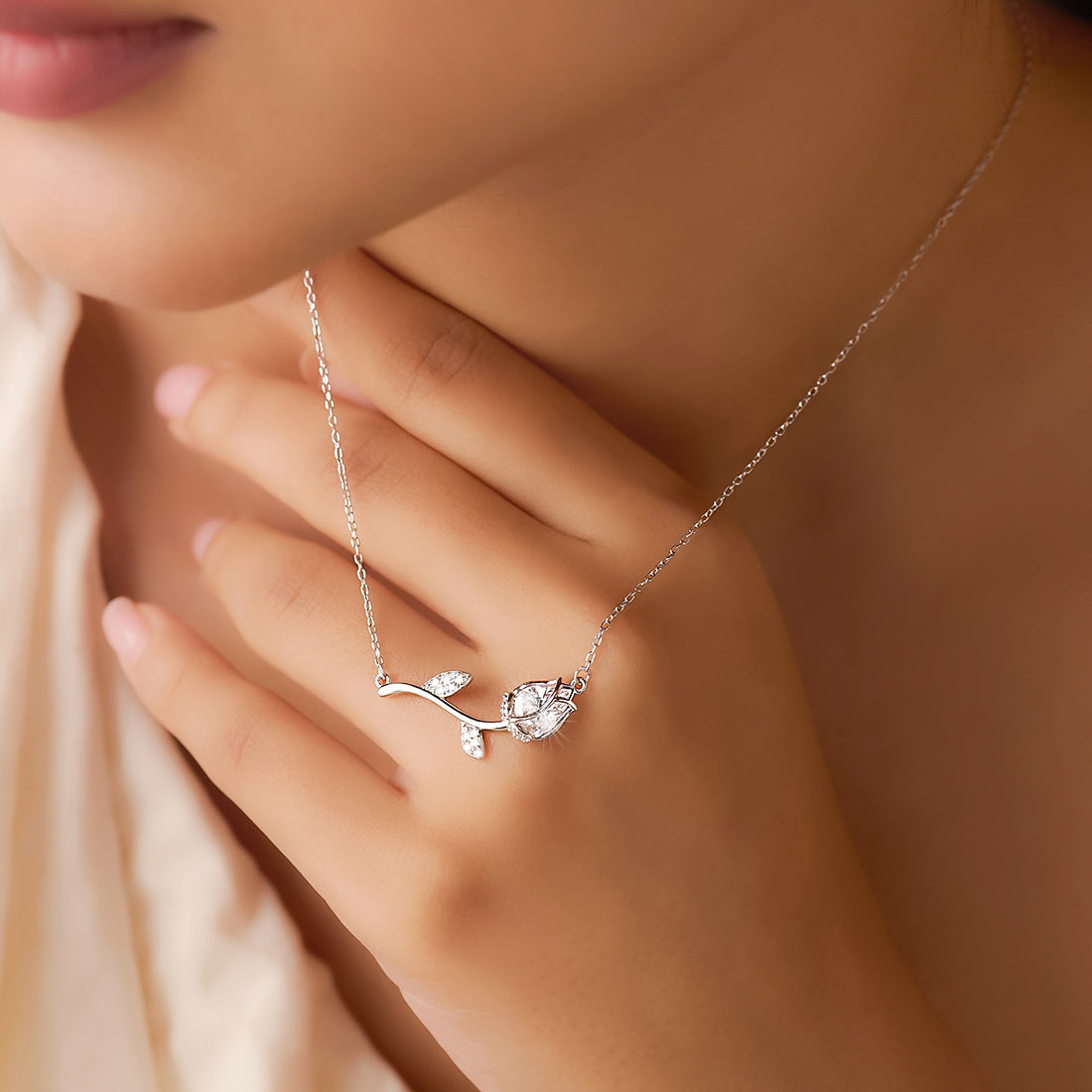 Where Love Blossoms Rhodium Plated Necklace