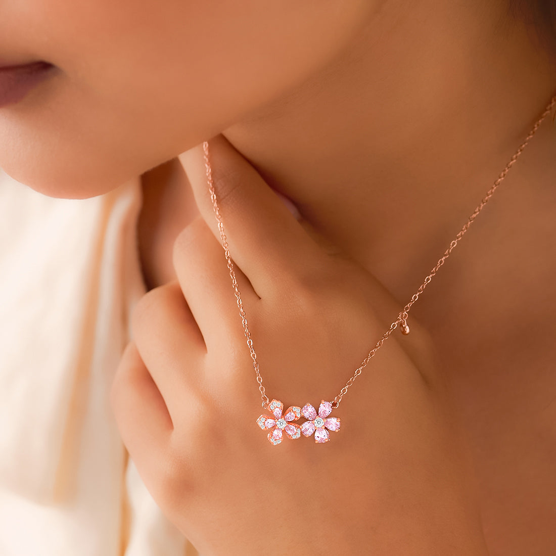 Pink Bloom Symphony Rose Gold Plated Necklace