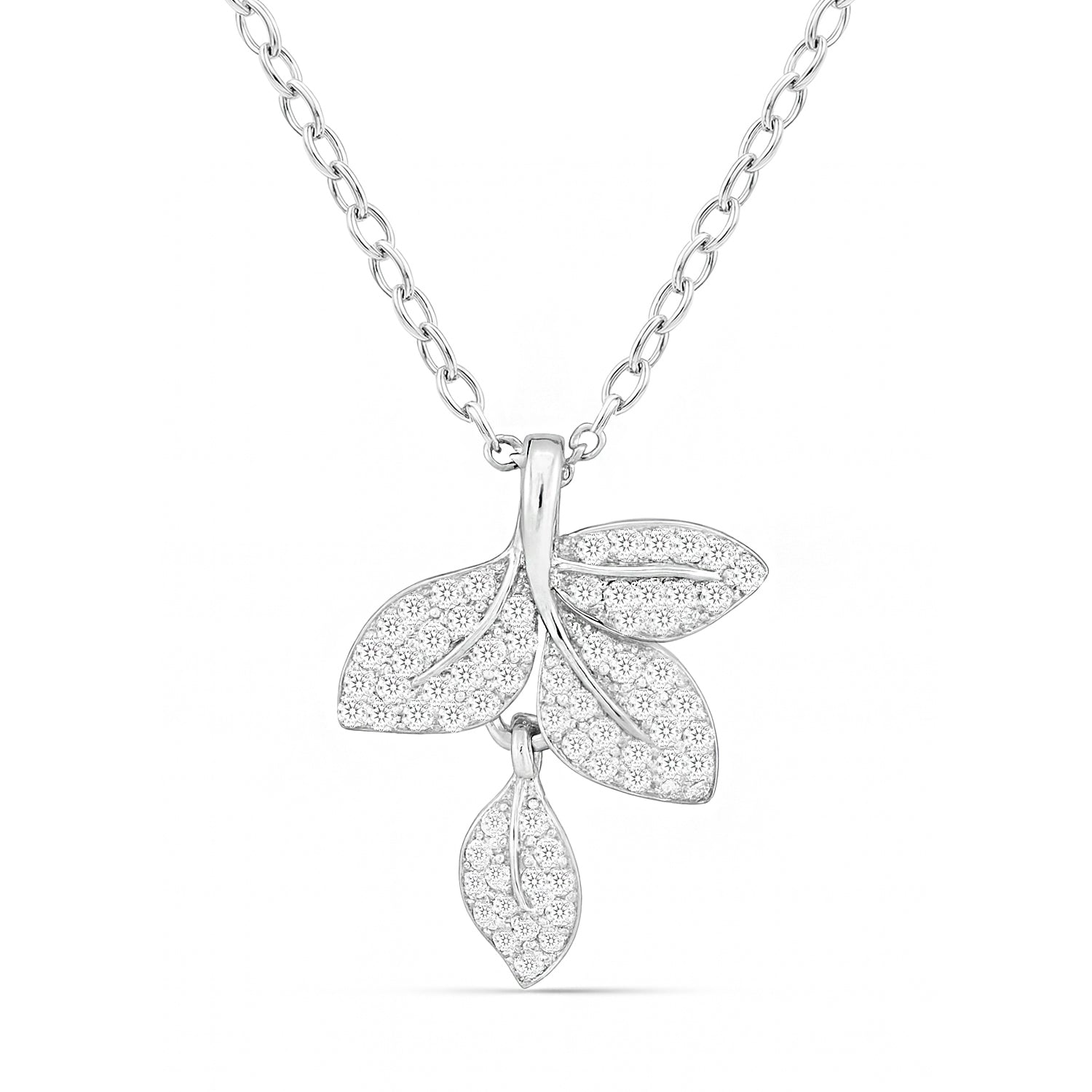 Whispering Leaves Silver Rhodium Plated Necklace