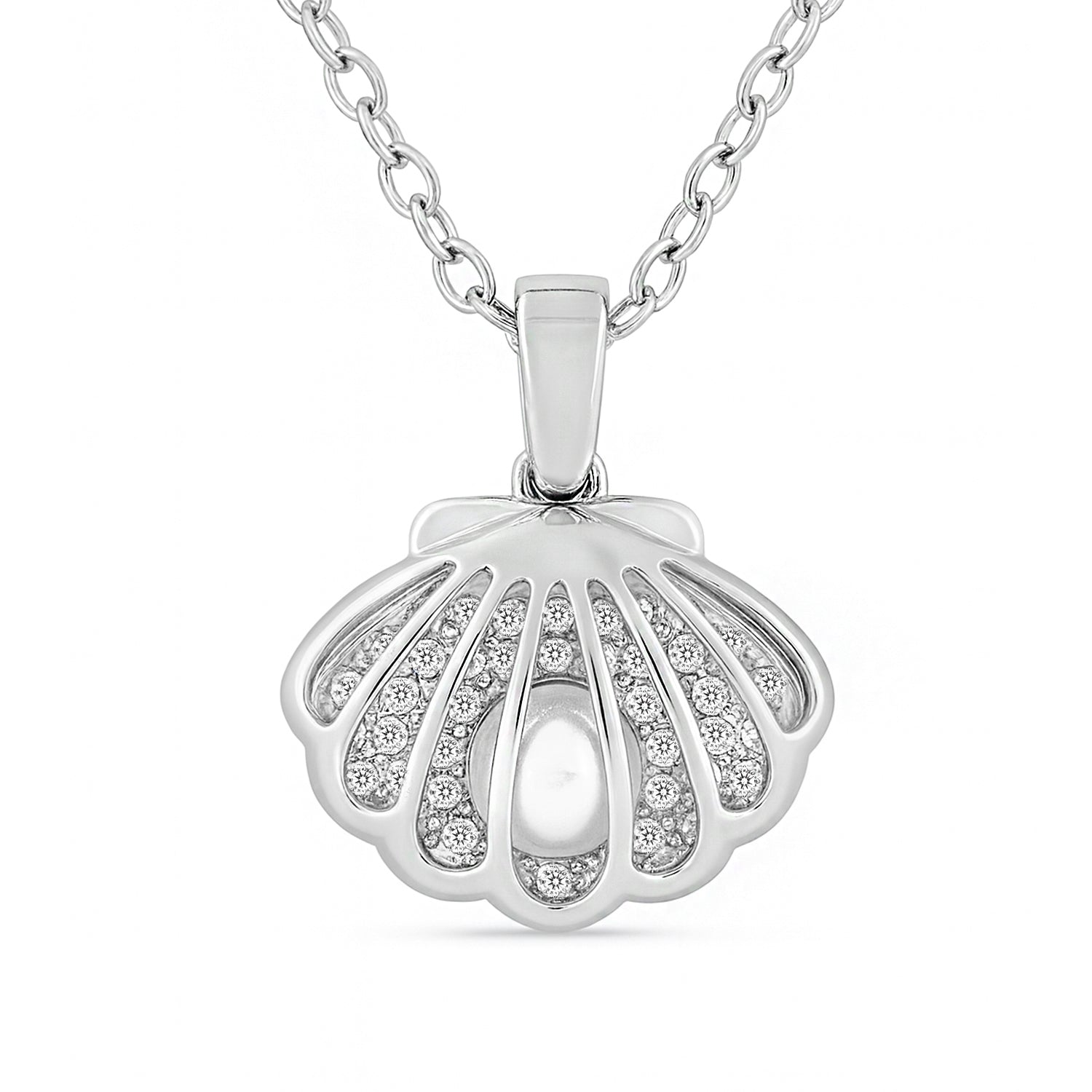 Ocean's Secret Pearl Rhodium Plated Necklace