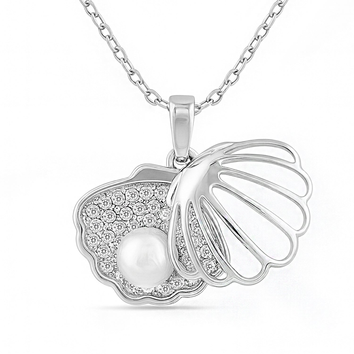 Ocean's Secret Pearl Rhodium Plated Necklace