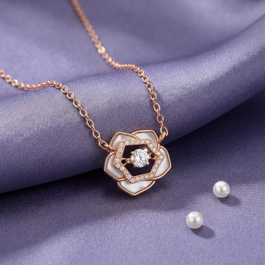 Rose Bloom Glow MOP Rose Gold Plated 925 Silver Necklace