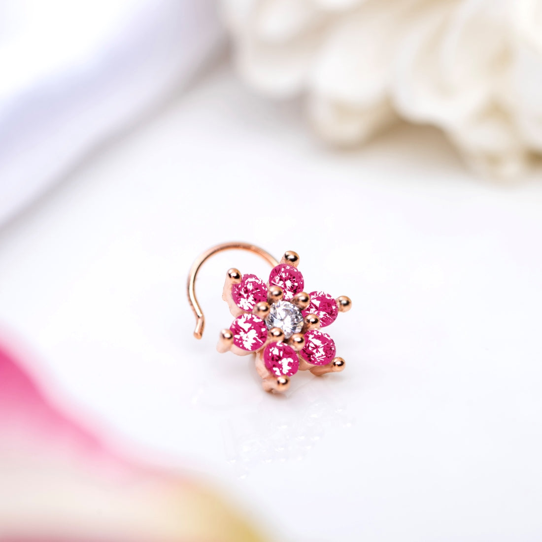 Floral Sparkle Rose Gold-Plated Cubic Zirconia Flower Nosepin