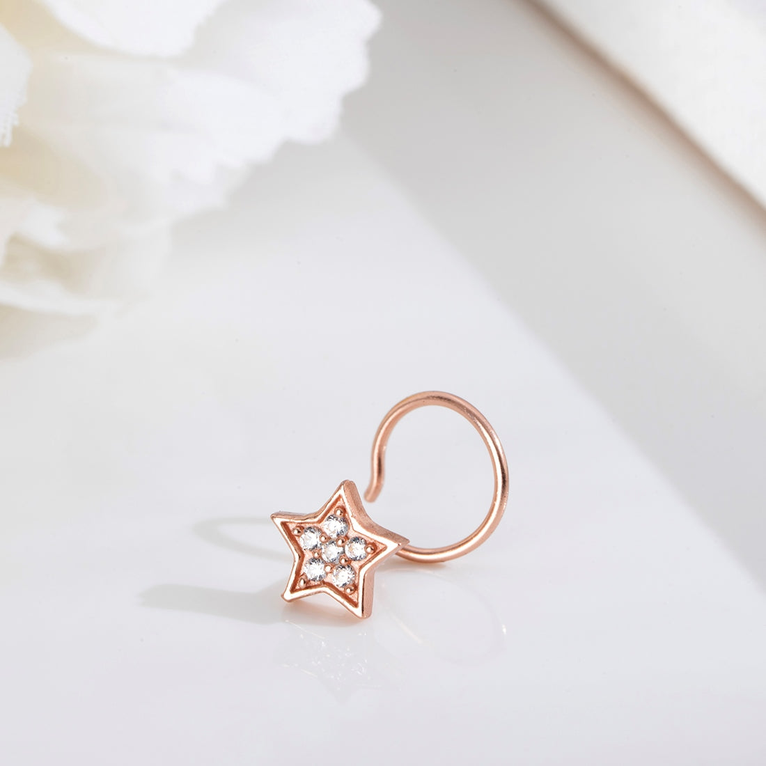 Starry Radiance Rose Gold-Plated Cubic Zirconia Star Nosepin