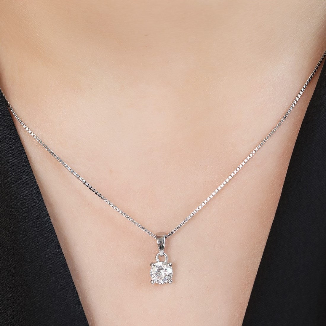 Minimal Solitaire Rhodium Plated 925 Sterling Silver Jewellery Set