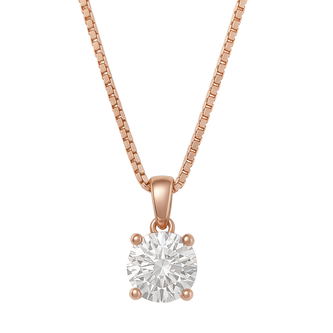 Solitaire Rose Gold Plated 925 Silver Pendant With Chain Gift Hamper