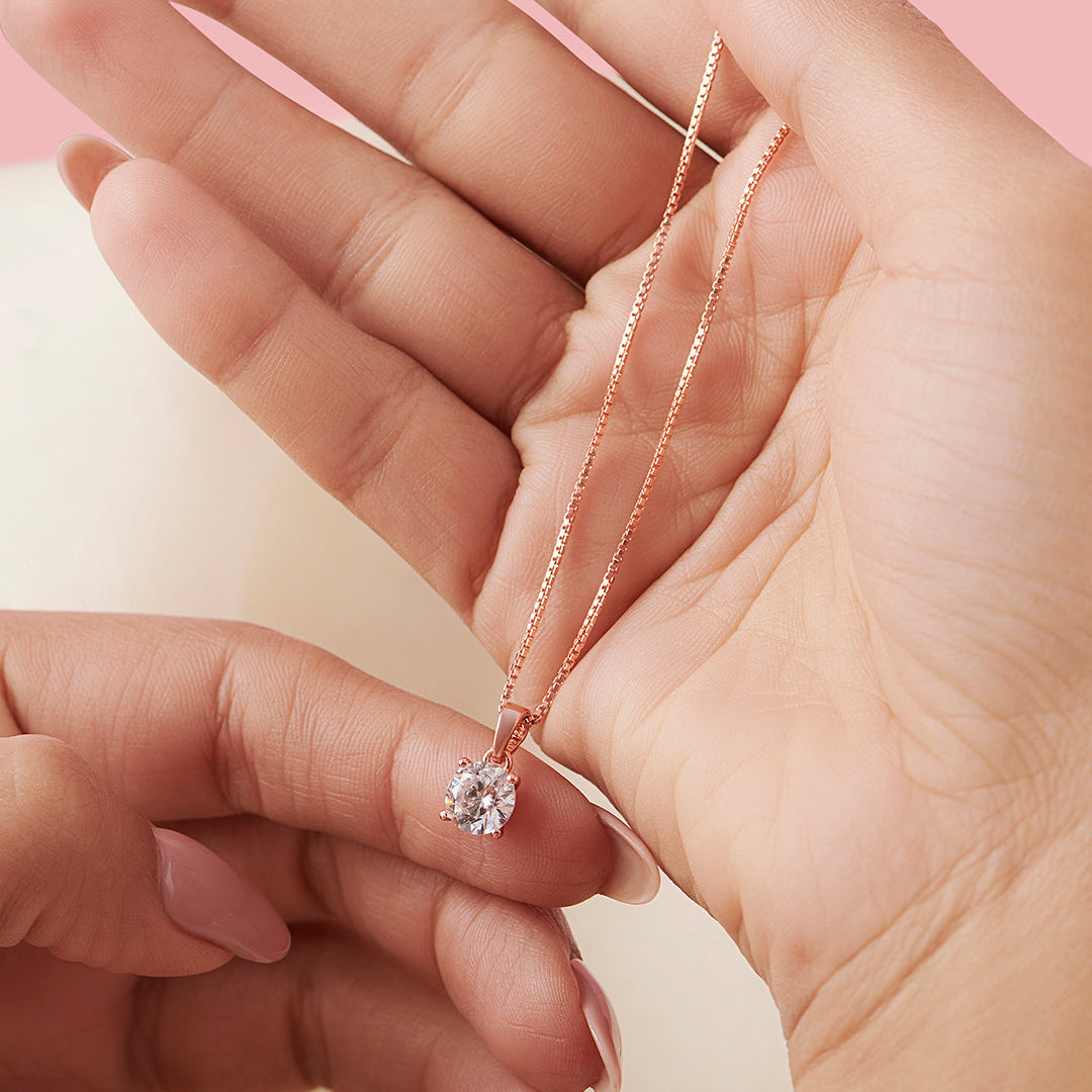 Sensational Solitaire Rose Gold Plated 925 Silver Jewellery Set