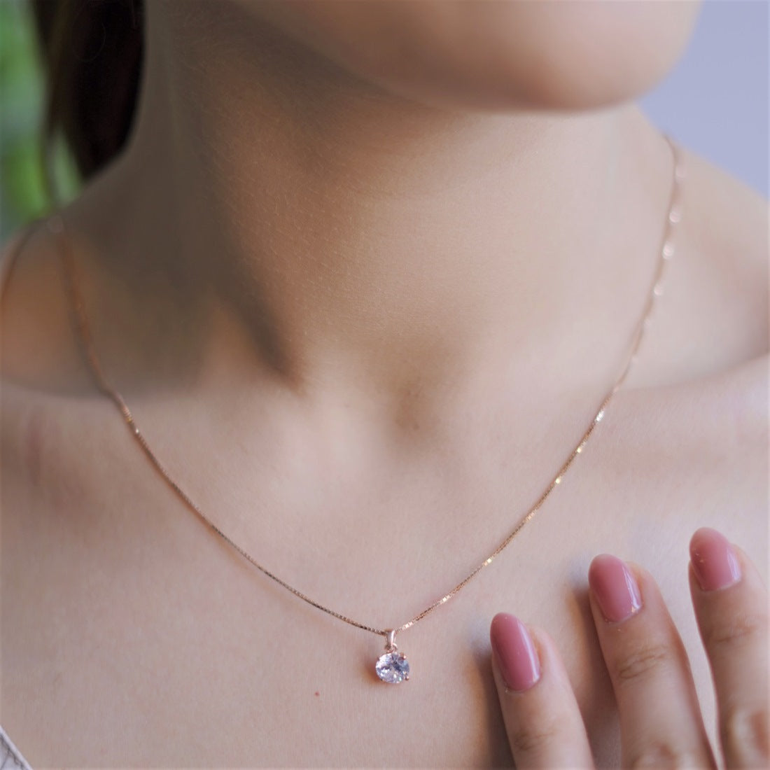 Solitaire 925 Silver Necklace In Rose Gold