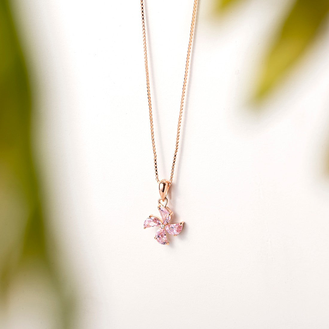 Pink Clover 925 Sterling Silver Pendant with Chain