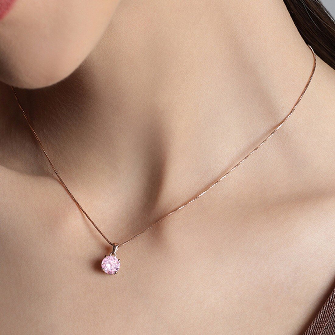 Blush Elegance - Pink Solitaire Rose Gold Plated 925 Silver Necklace