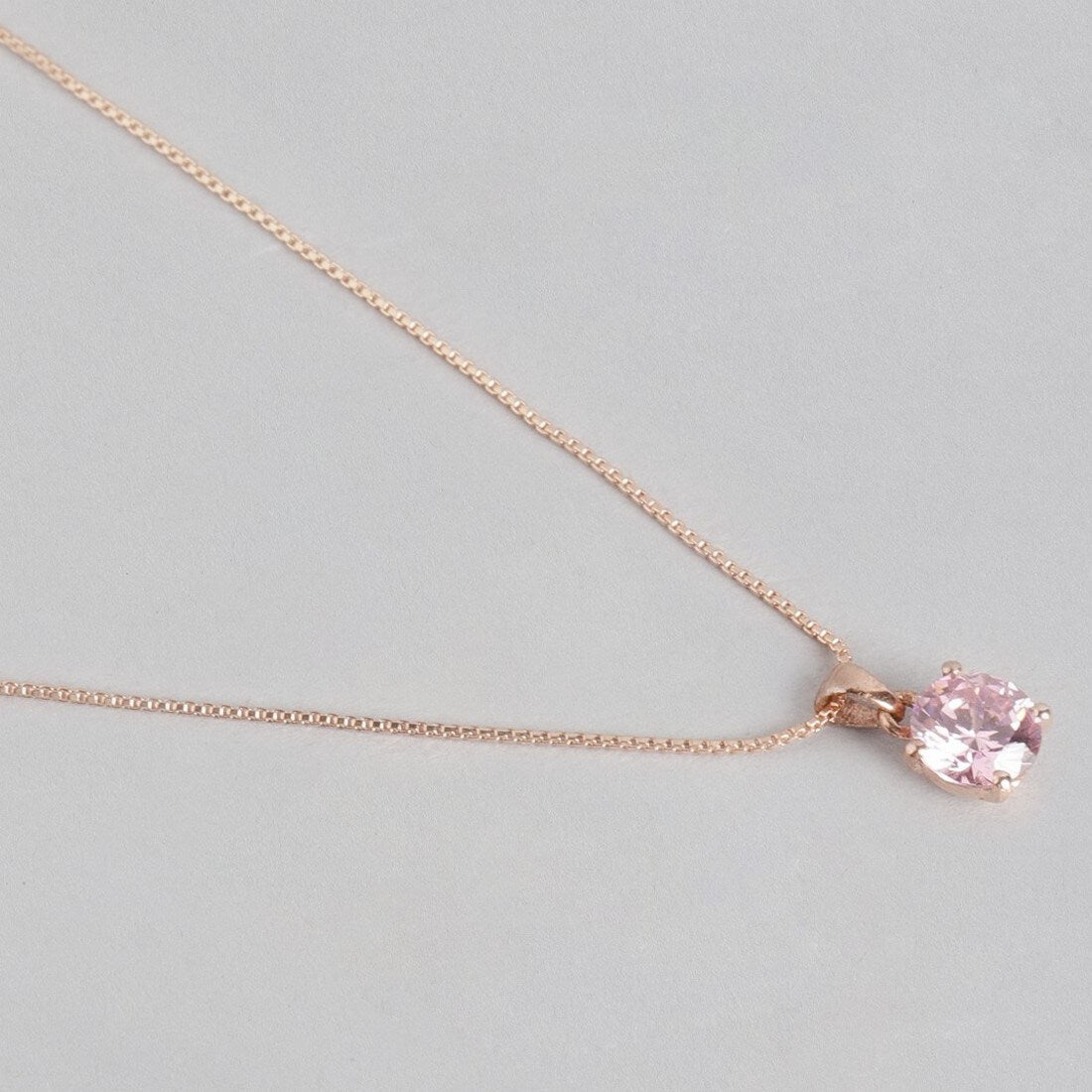 Blush Elegance - Pink Solitaire Rose Gold Plated 925 Silver Necklace