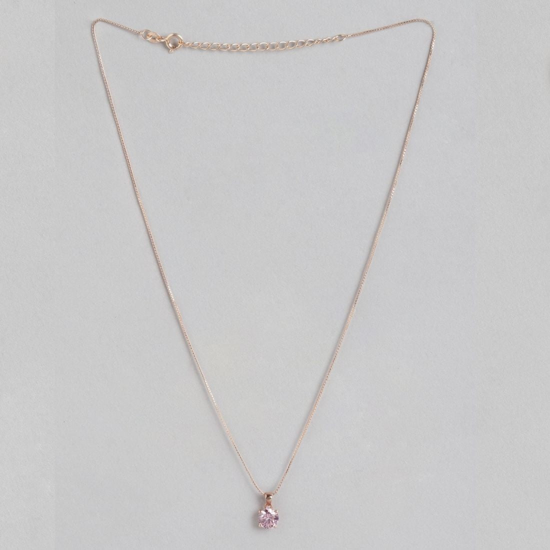 Blush Elegance - Pink Solitaire Rose Gold Plated 925 Silver Necklace