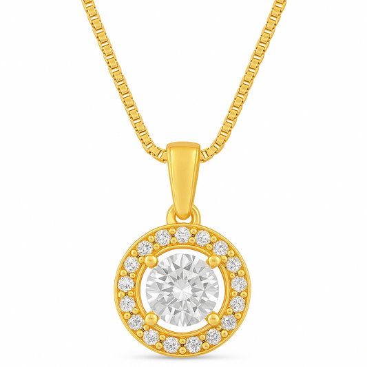 Classic Solitaire Gold Plated 925 Sterling Silver Pendant with Box Chain