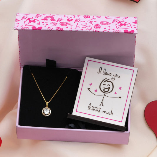 Classic Solitaire Golden Plated 925 Sterling Silver Pendant with Box Chain Gift Hamper