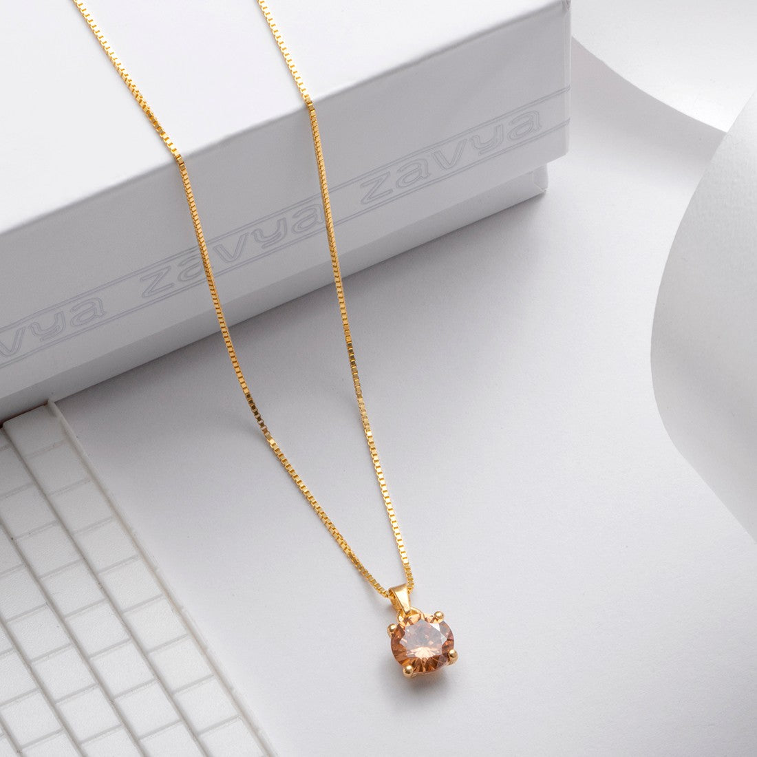 Solitaire Gold Plated 925 Sterling Silver Pendant with Chain