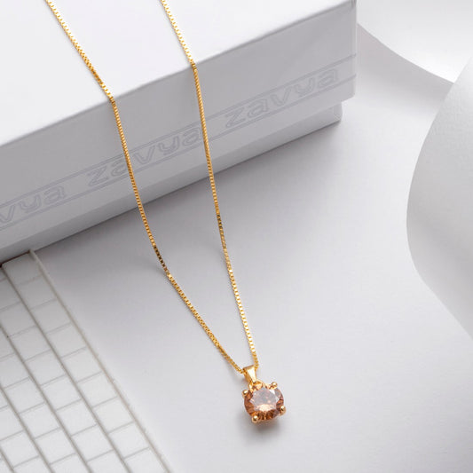 Solitaire Gold Plated 925 Sterling Silver Pendant with Chain