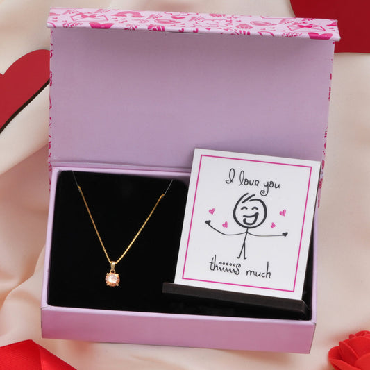 Yellow Solitaire Box Chain Gold Plated 925 Sterling Silver Pendant with Chain Gift Hamper