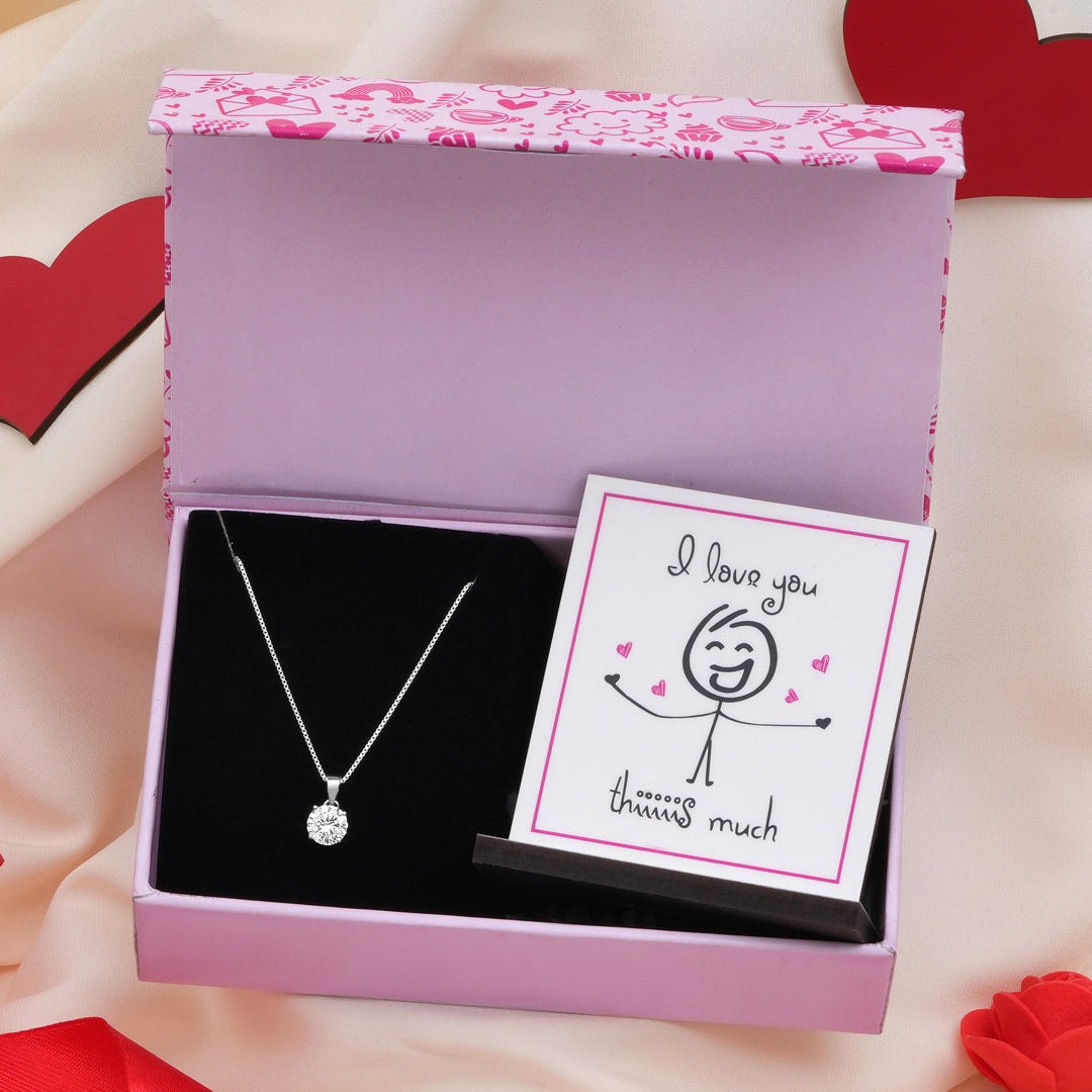 Solitaire 925 Silver Necklace Chain Gift Hamper