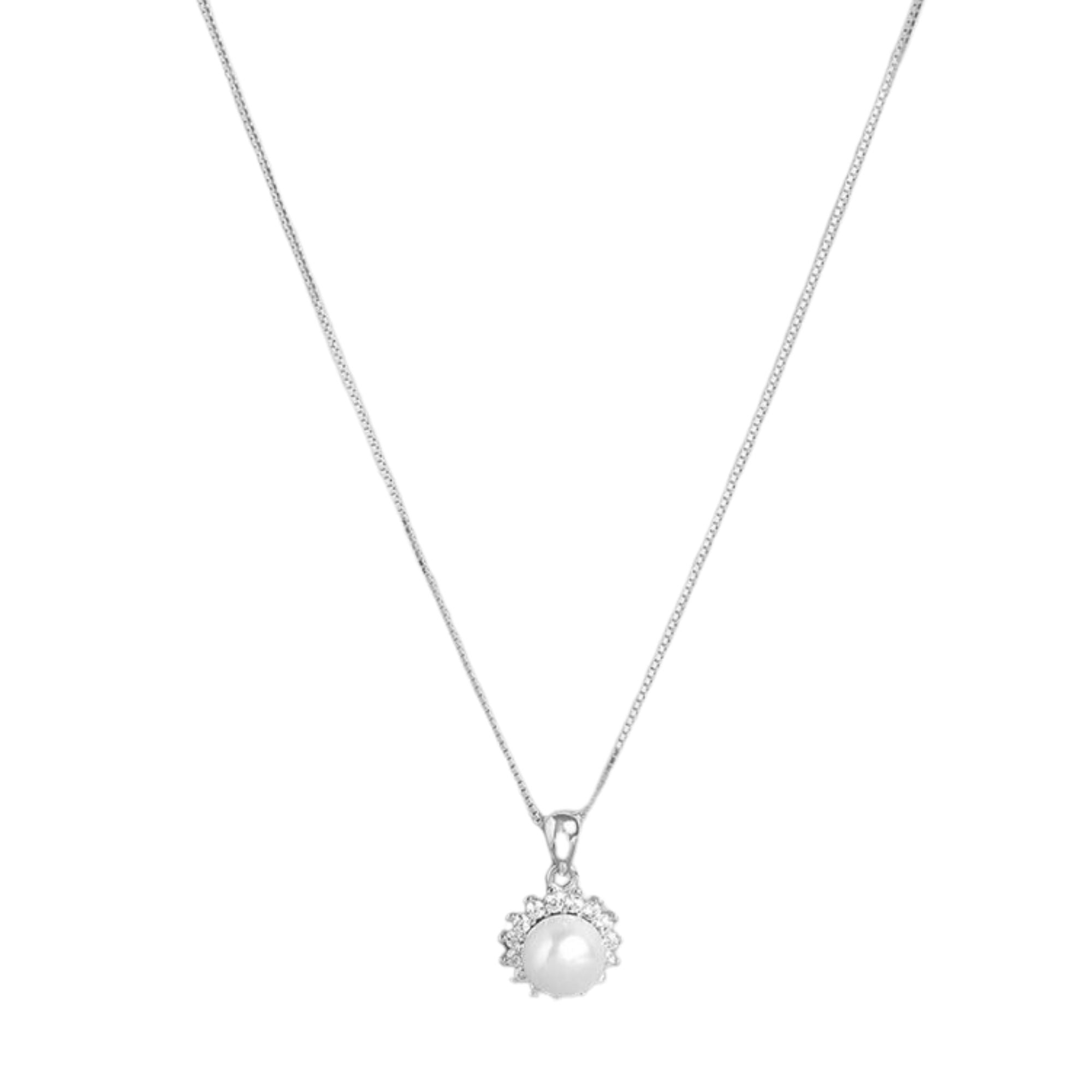 Twinkling Grace: Cubic Zirconia Rhodium Plated 925 Sterling Silver Pendent with Chain