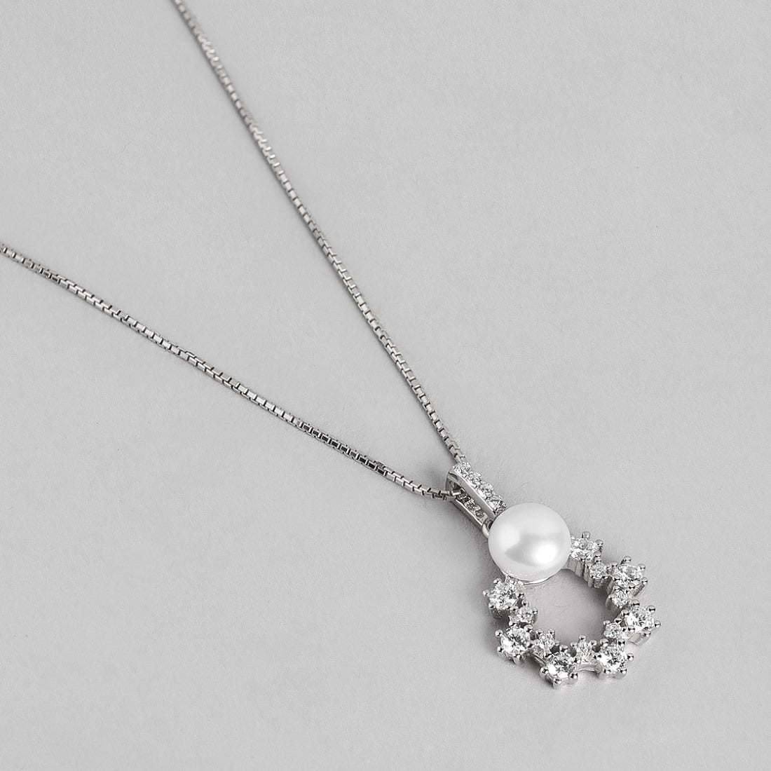 Floral Pearl Serenade Rhodium-Plated 925 Sterling Silver Pendant with Chain