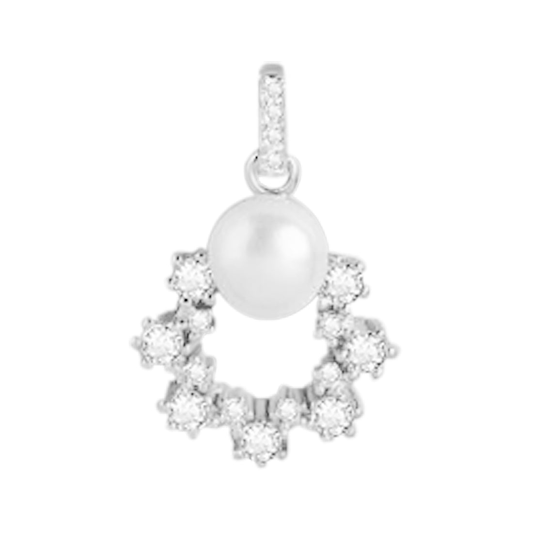 Floral Pearl Serenade Rhodium-Plated 925 Sterling Silver Pendant with Chain