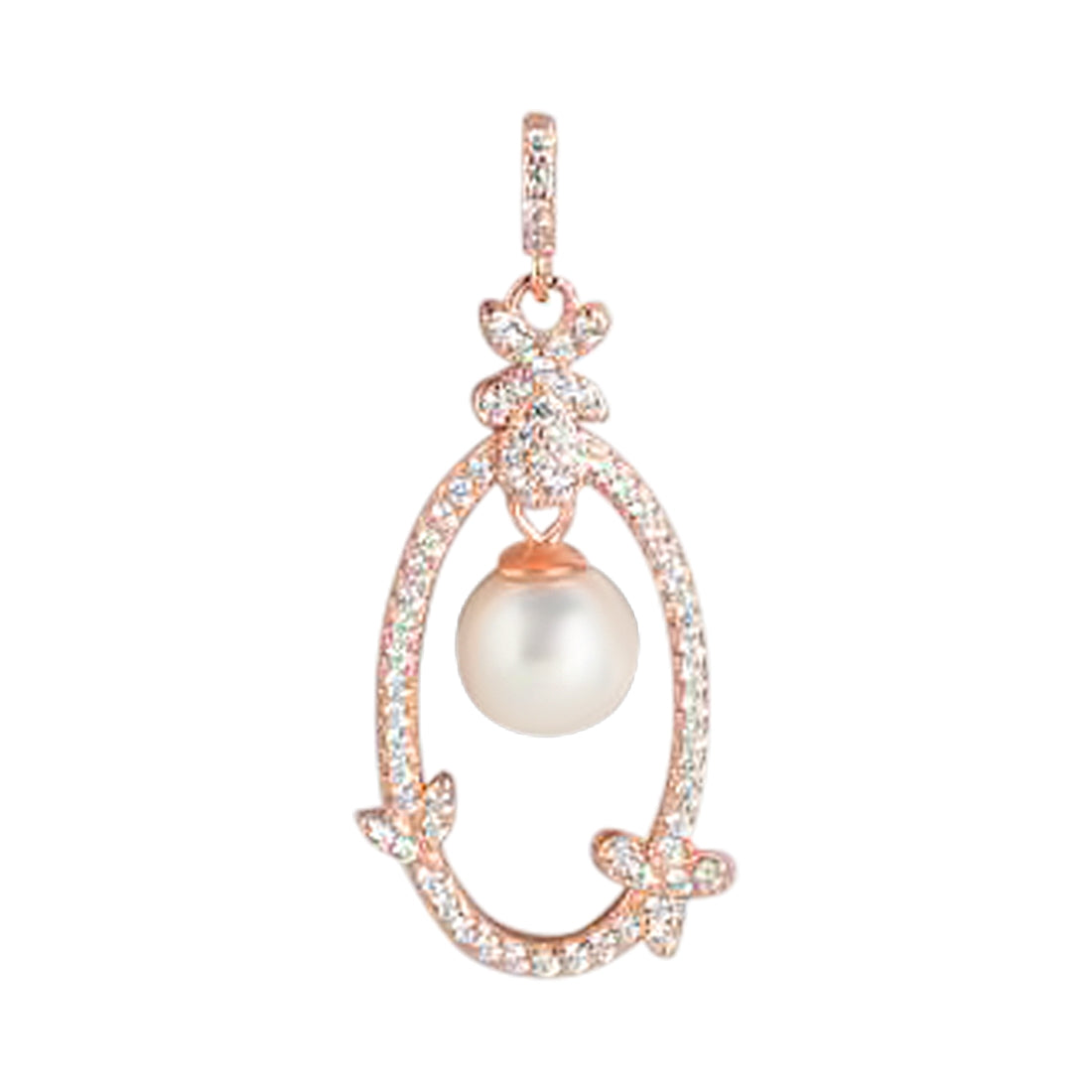 Graceful Allure Rose Gold Pearl & CZ 925 Sterling Silver Pendant with Chain