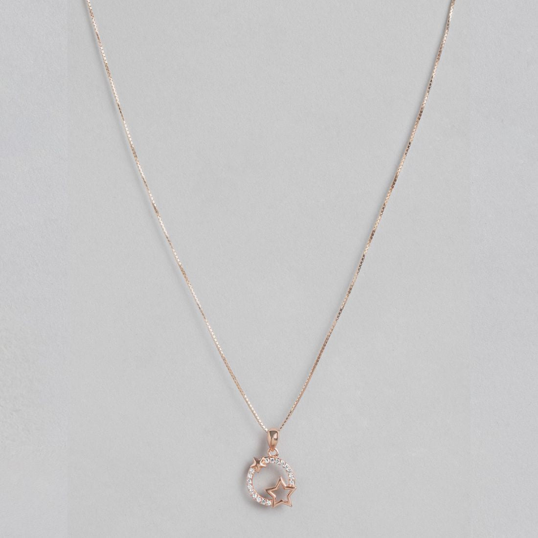 Stellar Radiance 925 Sterling Silver Rose Gold Star Pendant with Chain