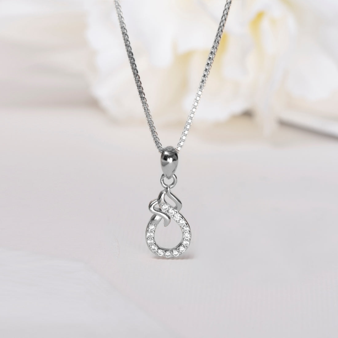 Embraced Eternal Sparkle Rhodium Plated 925 Sterling Silver Pendant with Chain