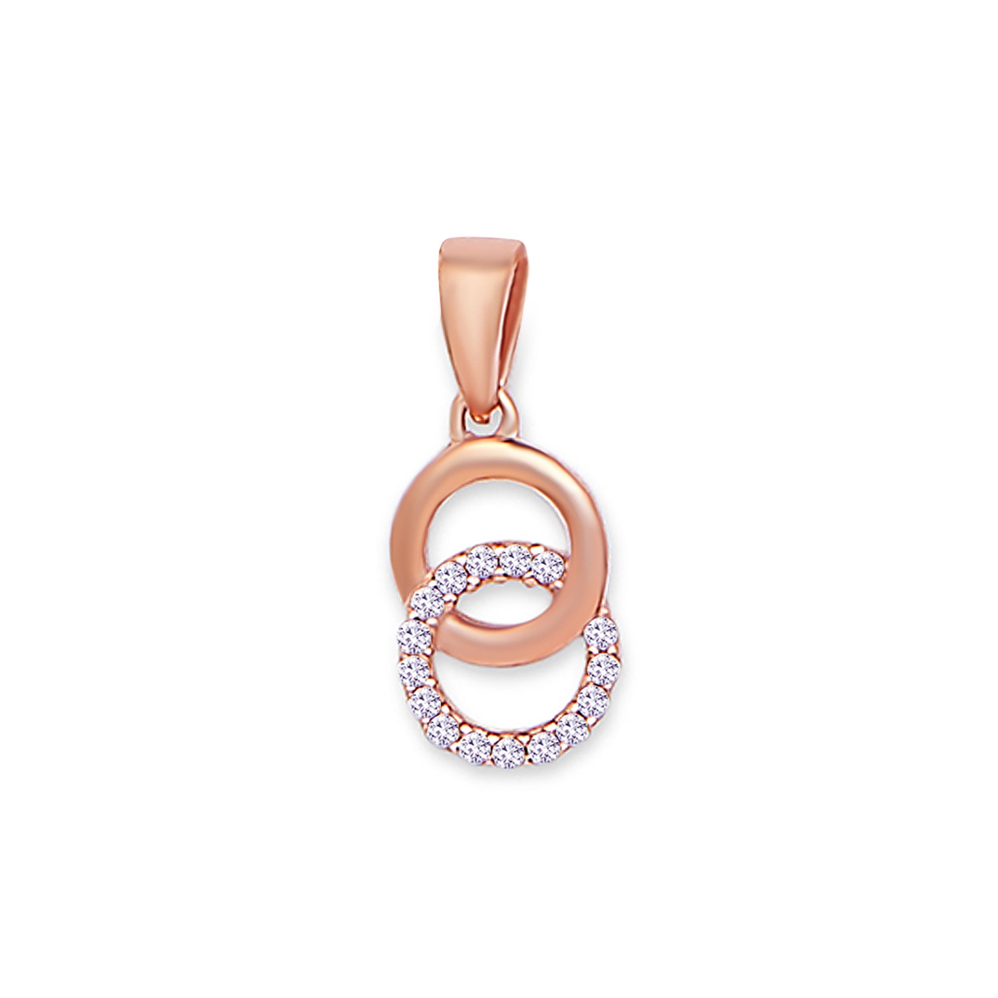 Rosy Halo Rose Gold-Plated Circular CZ 925 Sterling Silver Pendant with Chain