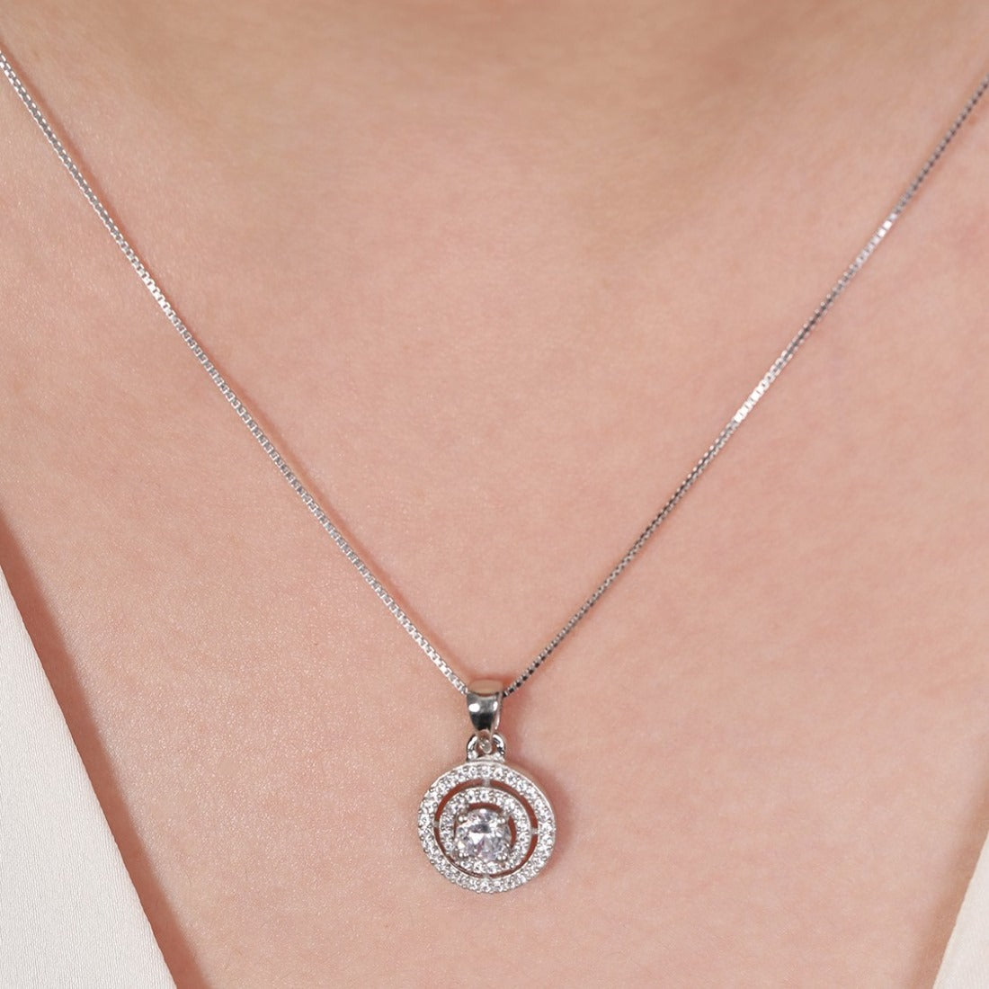 Eternal Circles Rhodium-Plated 925 Sterling Silver Pendant with Chain