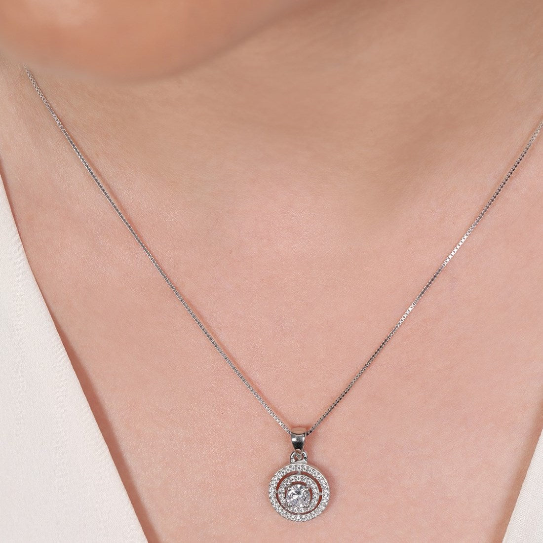 Eternal Circles Rhodium-Plated 925 Sterling Silver Pendant with Chain