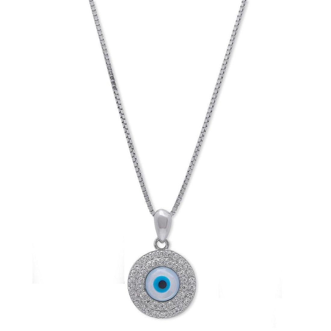 Evil Eye Rhodium-Plated 925 Sterling Silver Pendant with Chain