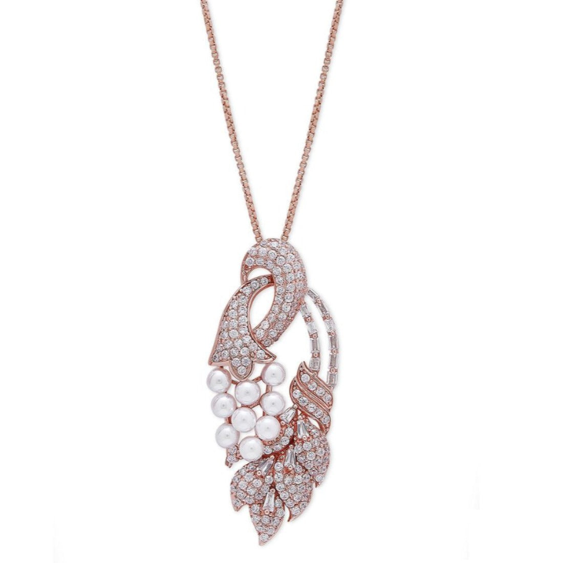 Peacock Harmony CZ Radiance Rose Gold-Plated 925 Sterling Silver Pendant