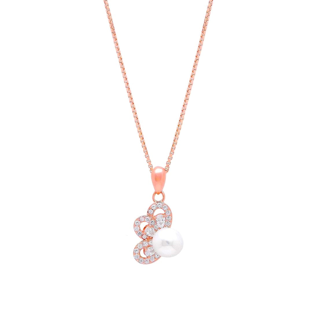 Petals in Bloom Pearl-CZ Rose Gold-Plated 925 Sterling Silver Pendant with Chain