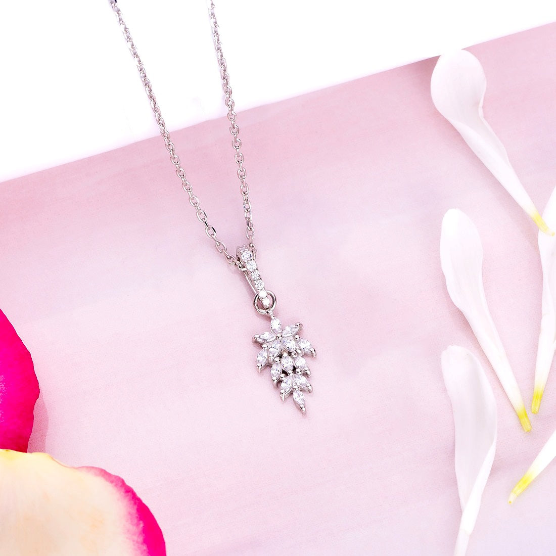 Luminous Leaf Whispers 925 Sterling Silver Rhodium-Plated Leaf Necklace