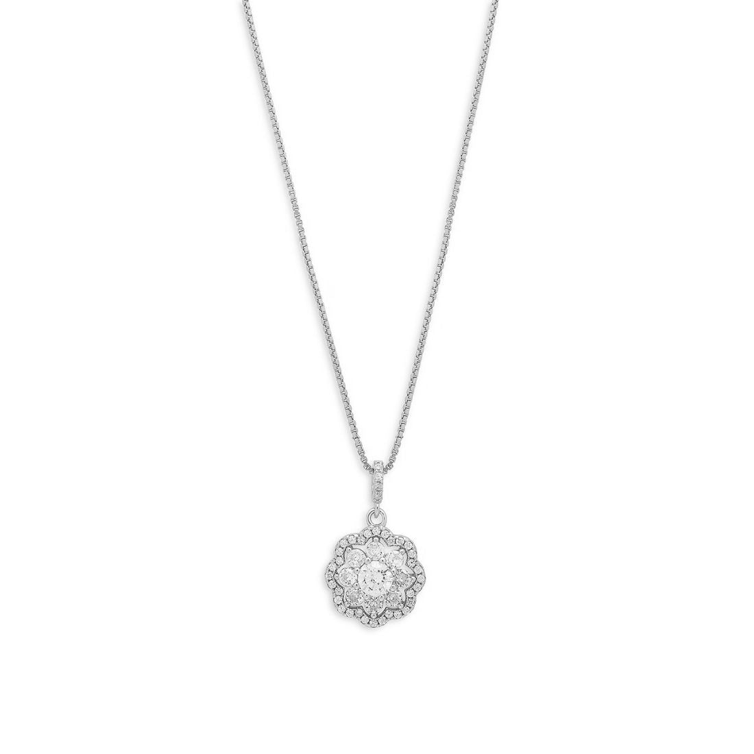 Floral Brilliance Rhodium Plated 925 Sterling Silver Pendant