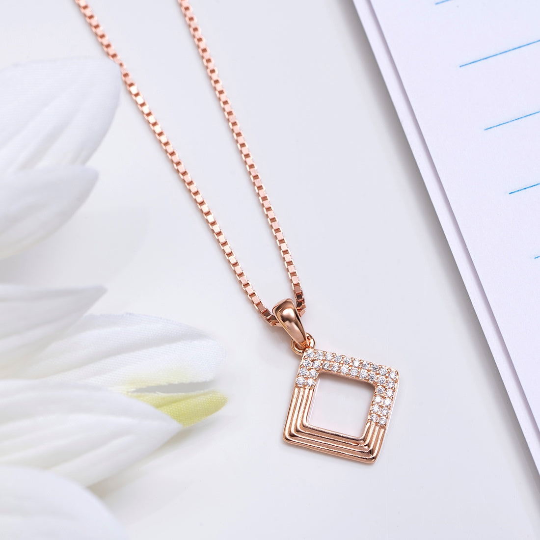Square Sparkle Rose Gold Plated 925 Sterling Silver Pendant