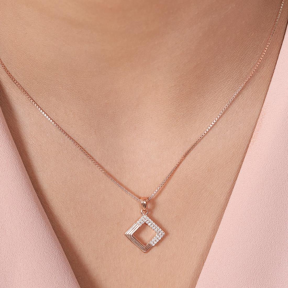 Square Sparkle Rose Gold Plated 925 Sterling Silver Pendant
