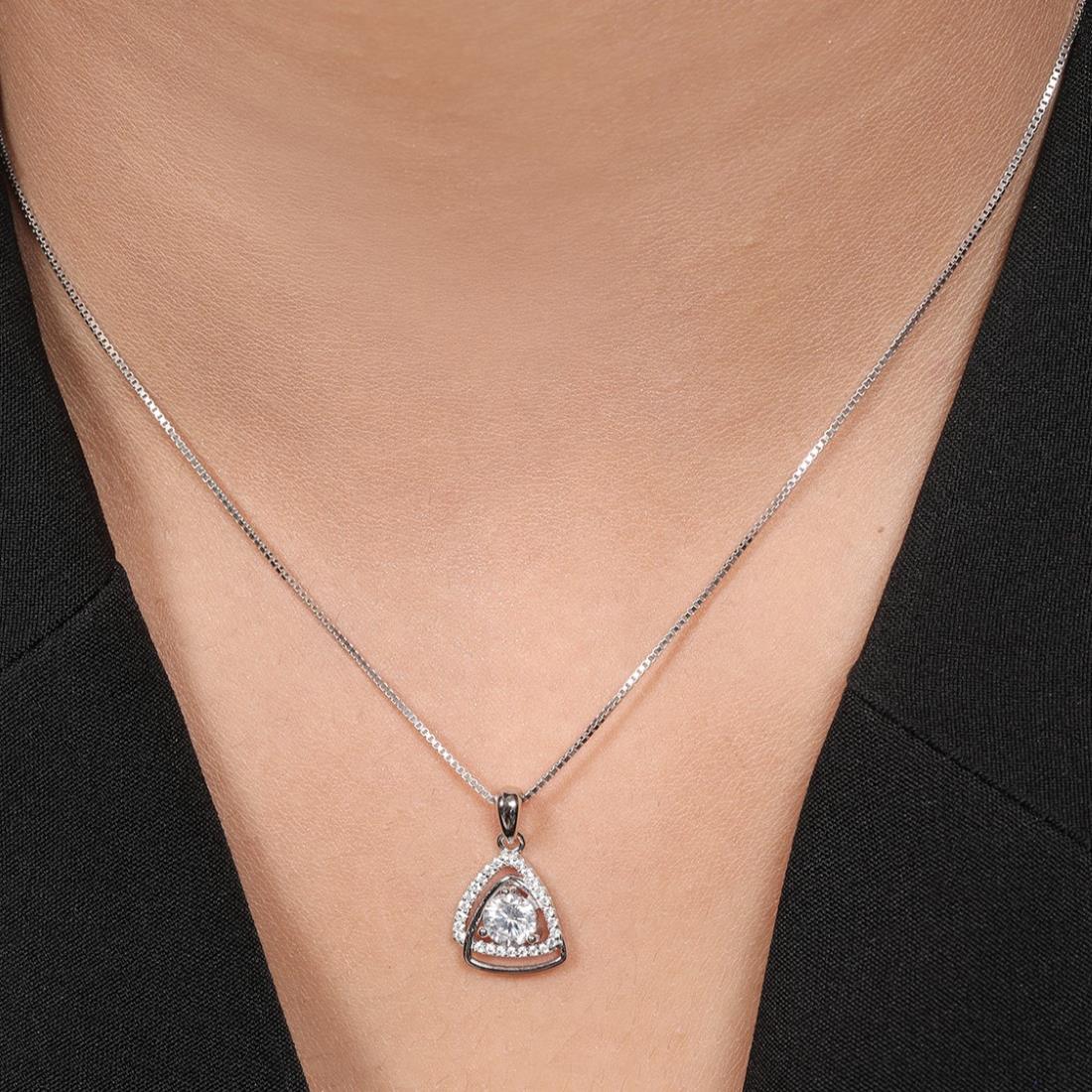 Triangle Sparkle Rhodium Plated 925 Sterling Silver Pendant