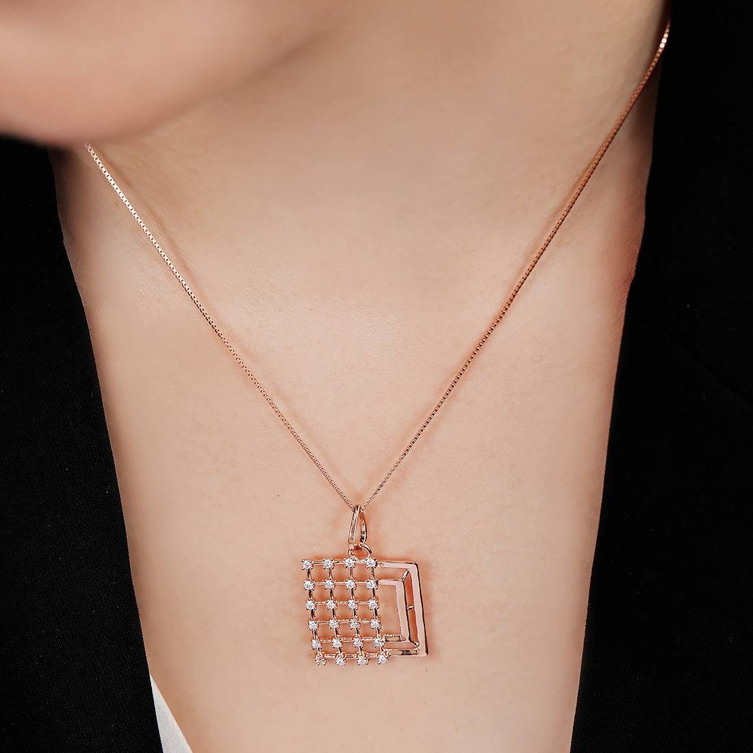 Modern Rose Gold-Plated 925 Sterling Silver Geometric Pendant