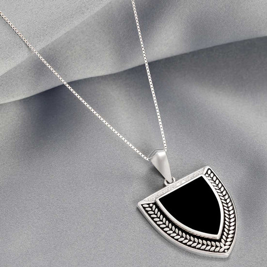 Textured Shield Rhodium Plated 925 Sterling Silver Men's Pendant