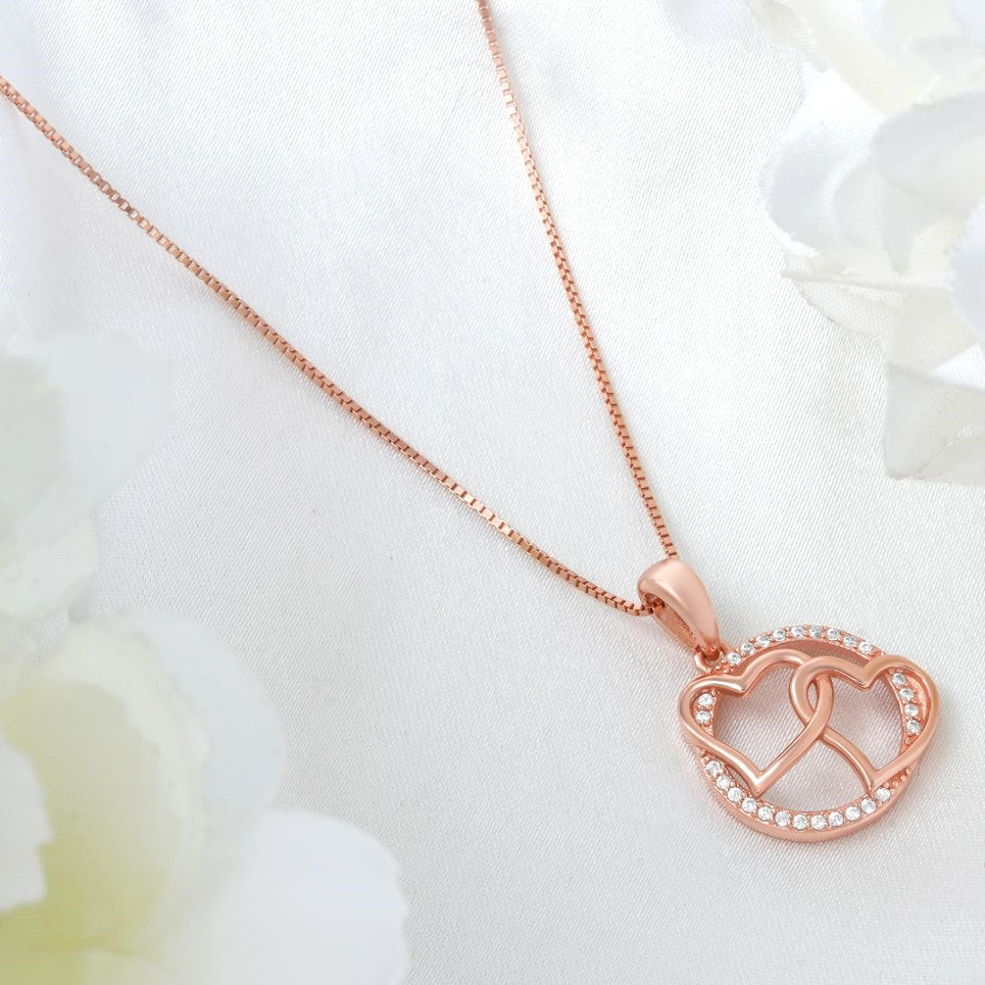 Double Heart Rose Gold Plated 925 Sterling Silver Pendant