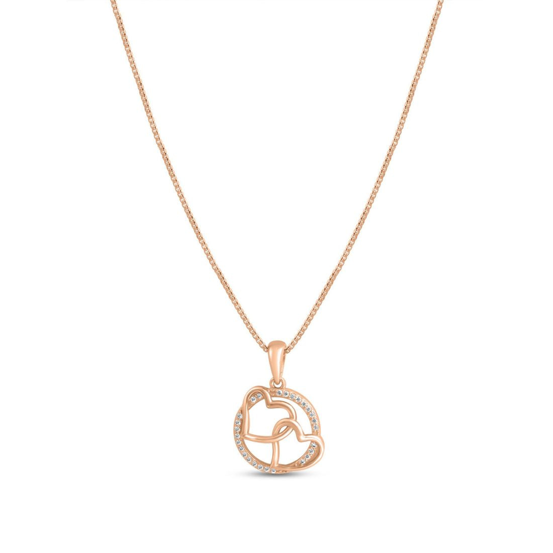 Double Heart Rose Gold Plated 925 Sterling Silver Pendant