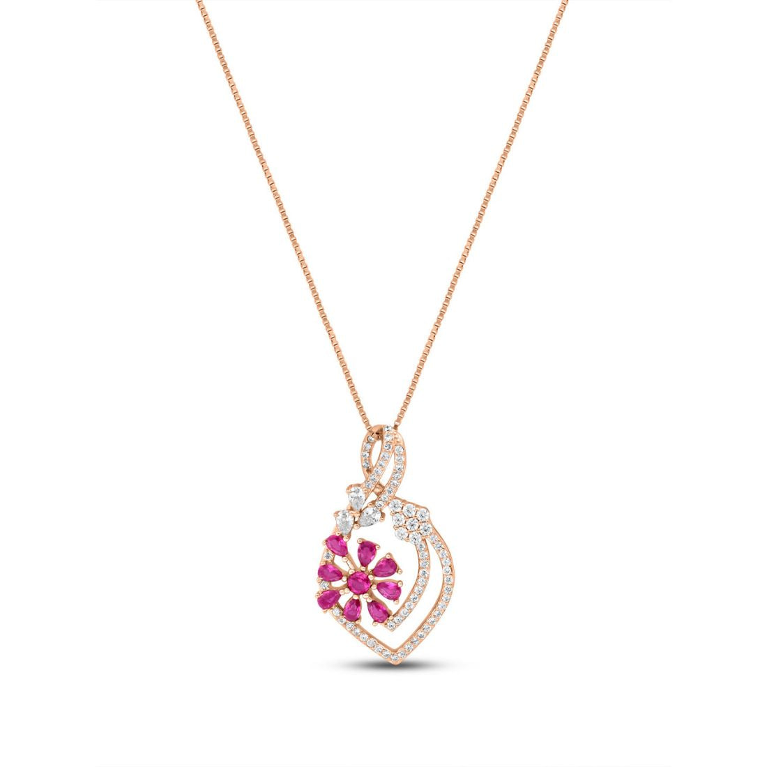 Floral Elegance Pink CZ Rose Gold Plated 925 Sterling Silver Pendant