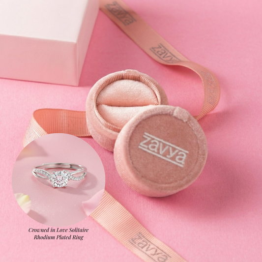 Zavya Promise-Box x Crowned in Love Solitaire Rhodium Plated Ring (Adjustable)